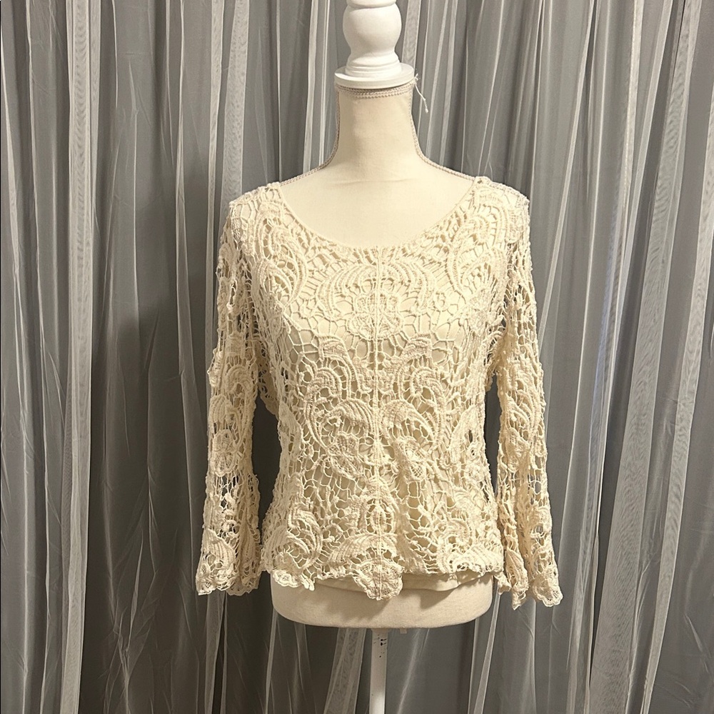 Women’s Boho Bridal Cream/White Lace Women's Top Size Medium